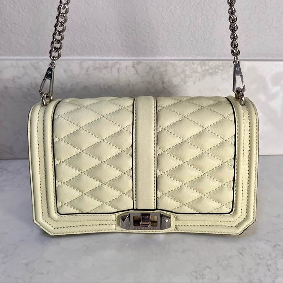 Rebecca Minkoff Quilted Love Crossbody Bag in “Honeydew” Green, Chain Strap, EUC - Picture 4 of 10